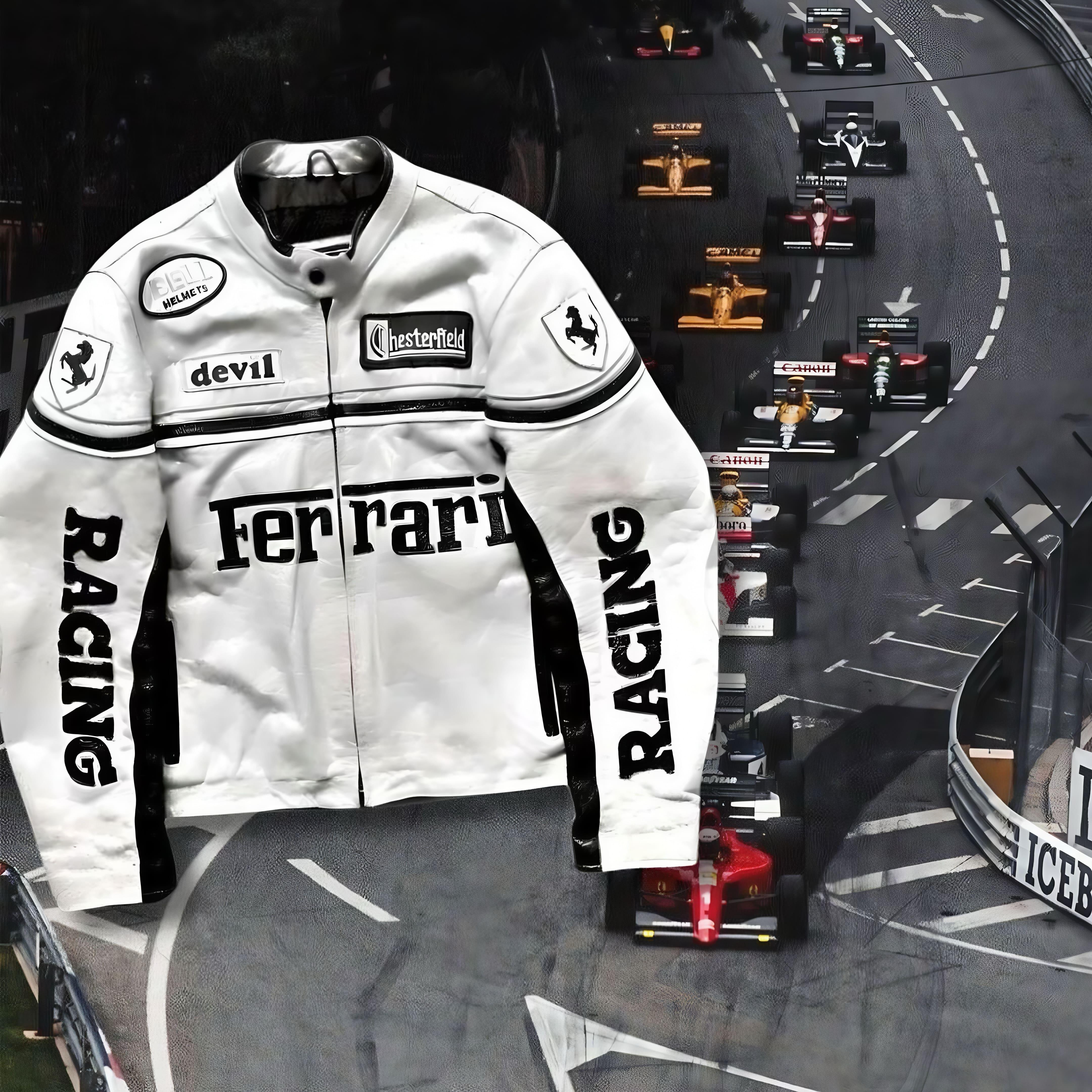 Jaqueta FERRARI F1 Vintage em Couro White - LANÇAMENTO
