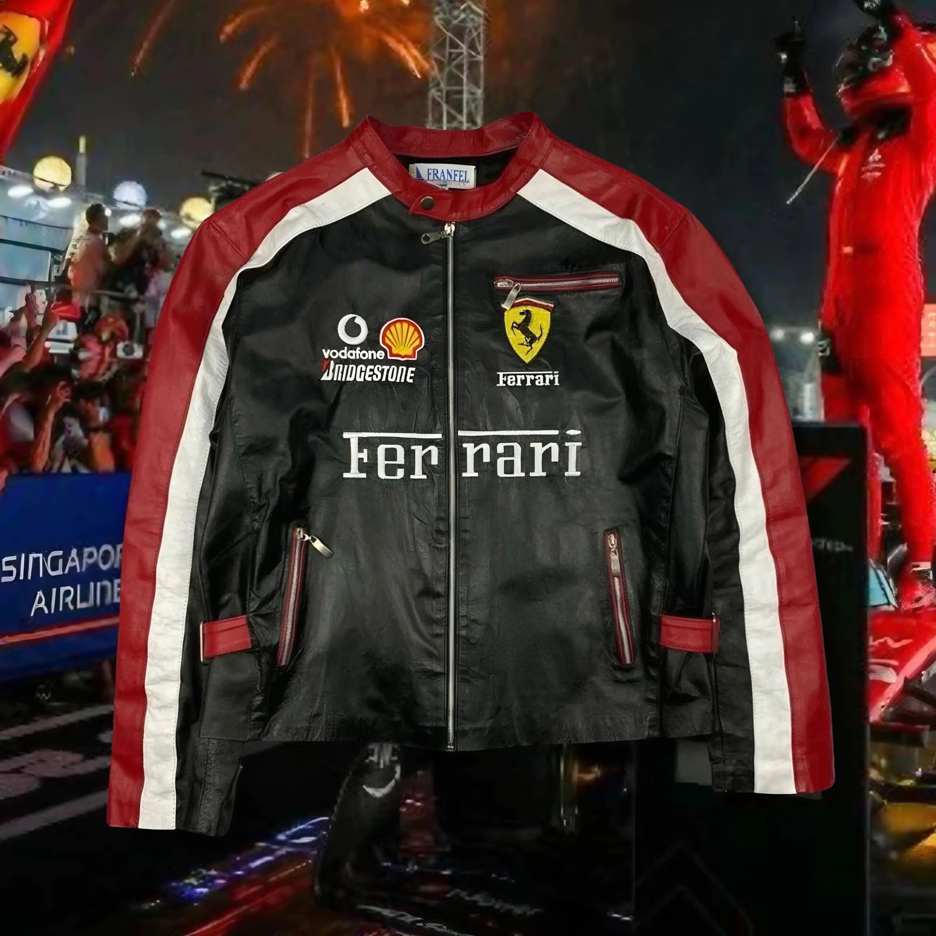 Jaqueta Motorsport Black Red Vintage Couro