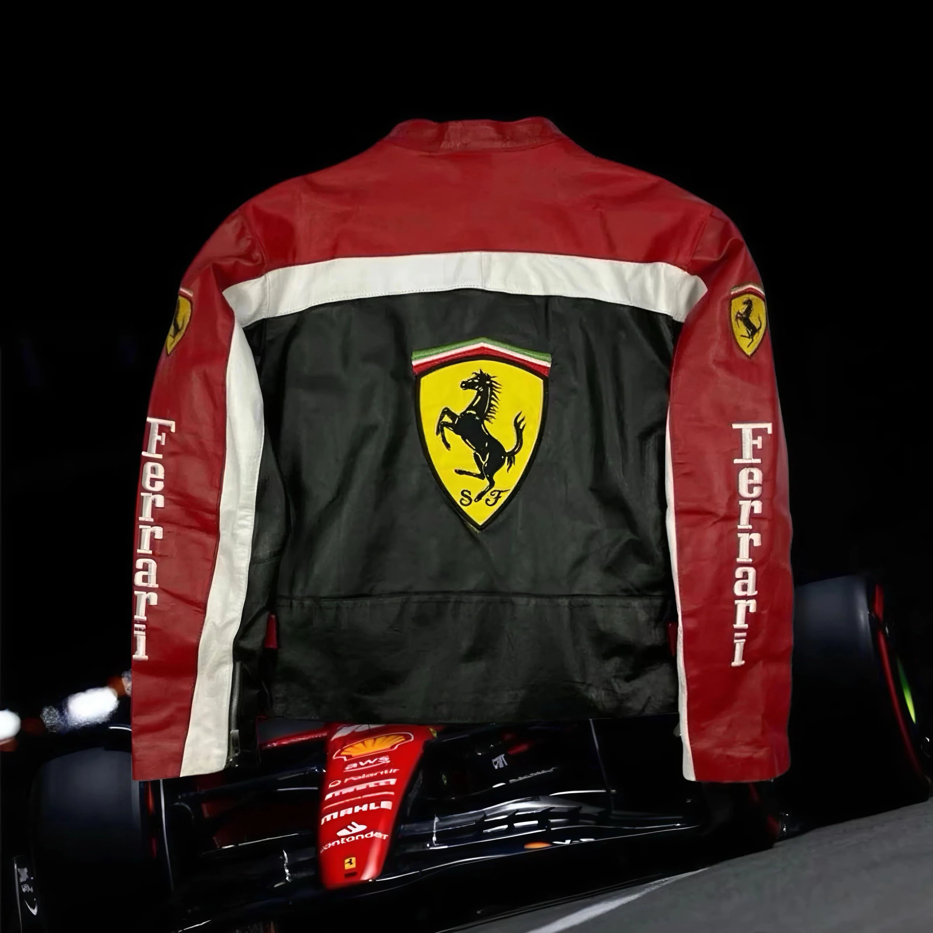 Jaqueta Motorsport Black Red Vintage Couro