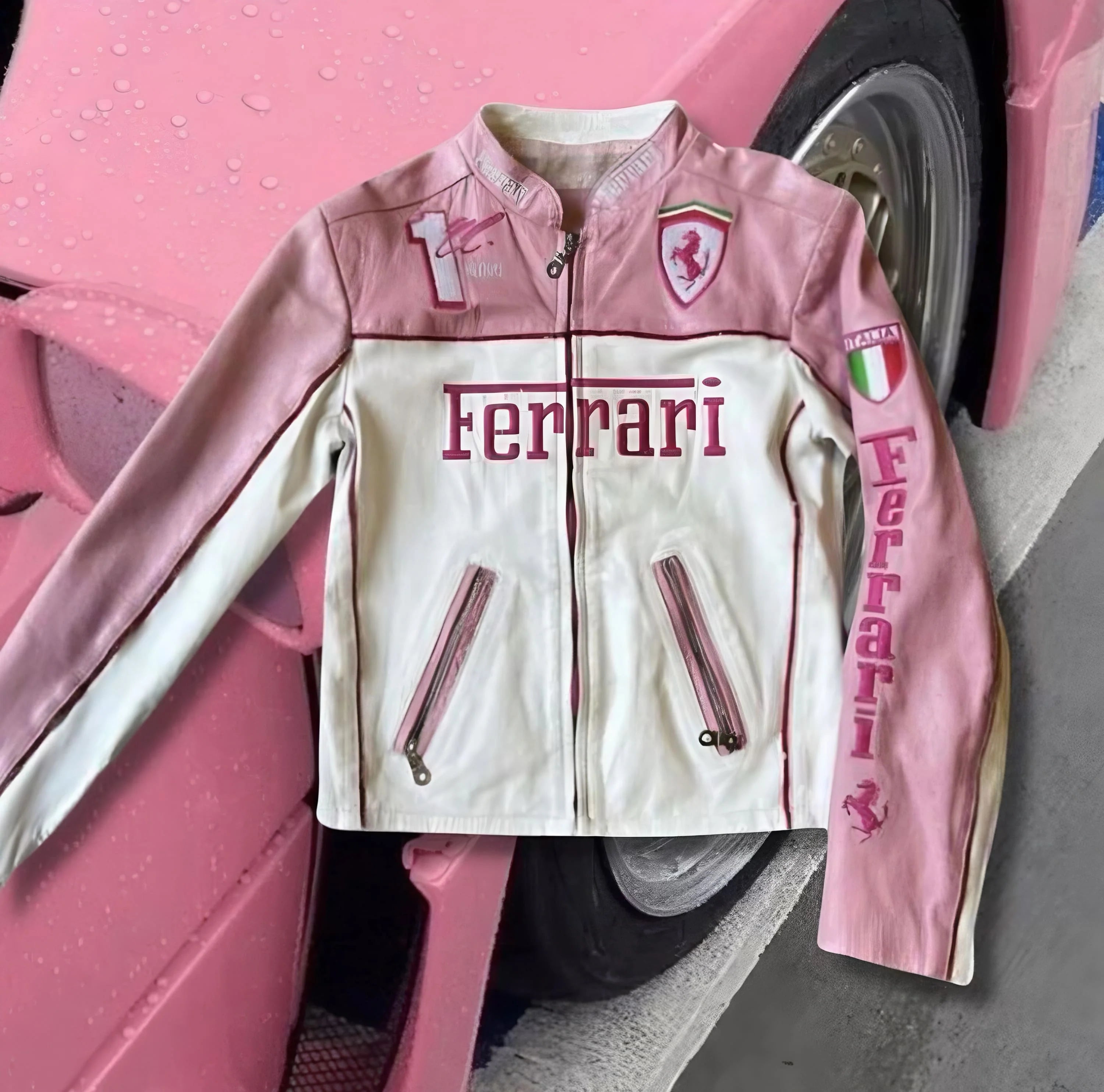 Jaqueta Vintage Scuderia Rosa e Branco F1